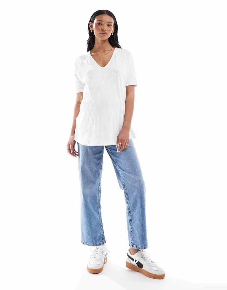 ASOS ASOS DESIGN Maternity ankle grazer straight leg jeans in mid blue 1