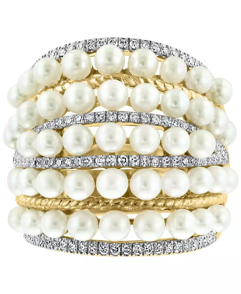 Effy EFFY® Cultured Freshwater Pearl (4mm) 
Diamond (3/8 ct. t.w.) Multirow Statement Ring in 14k Gold 3