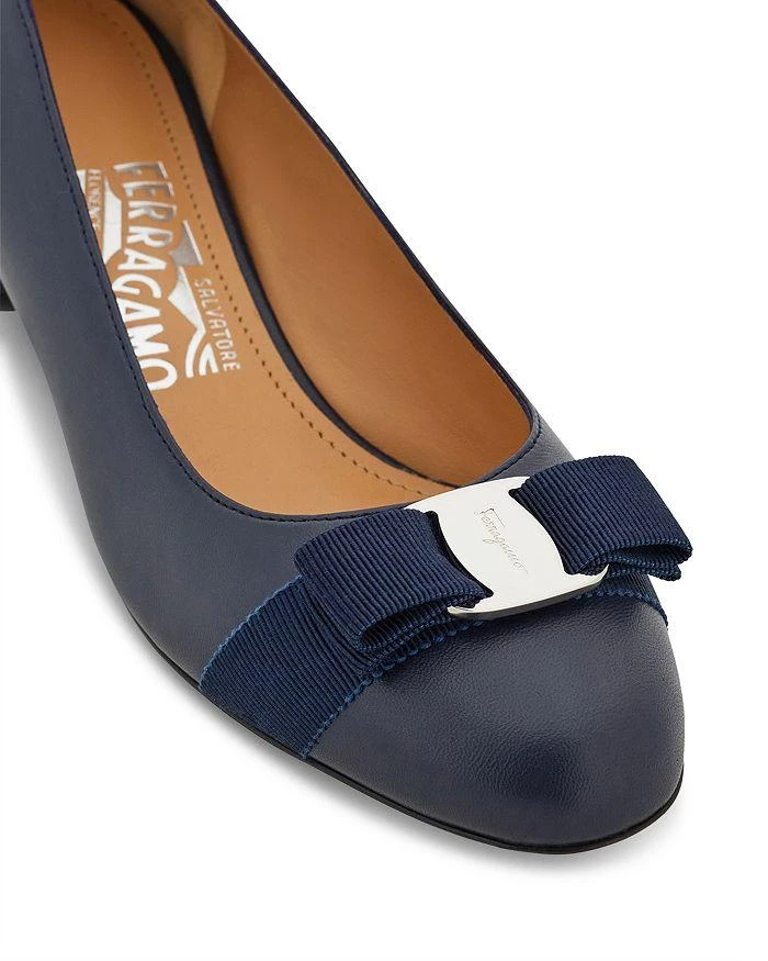 Salvatore Ferragamo Women's Vara Soft Bow Detail Blue Block Heel Pumps 6