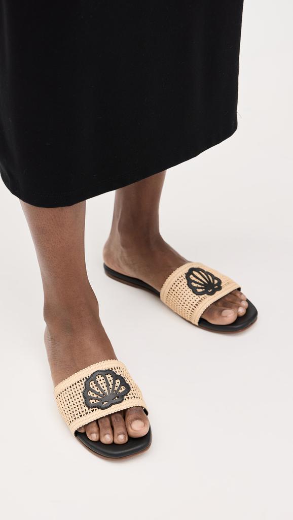 Kaanas Meera Fishnet Slides with Contrast Leather Seashell