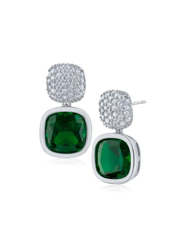 Kenneth Jay Lane Rhodium Plated & Cubic Zirconia Square Drop Earrings