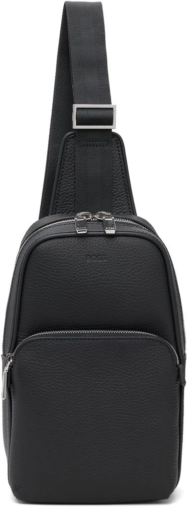 Hugo Boss Navy Leather Logo-Embossed Sling Bag
