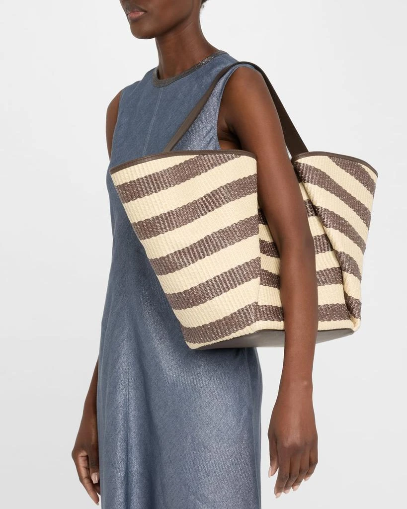 Brunello Cucinelli Marine Striped Raffia Tote Bag 2