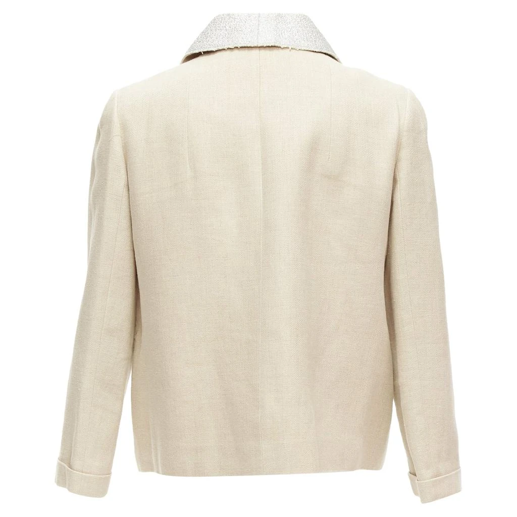Carven Linen Cotton Blend Tweed Collar Button Boxy Jacket 6