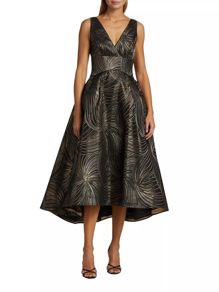 Amsale Metallic Jacquard Midi-Dress 3