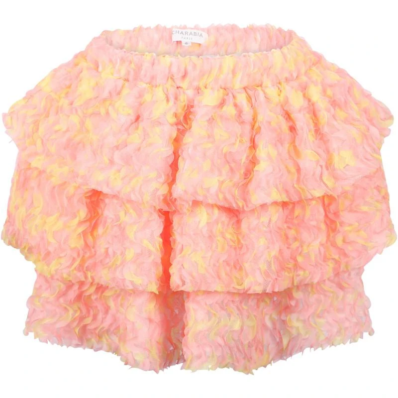 Charabia Cascade layers mesh skirt in peach and yellow 1