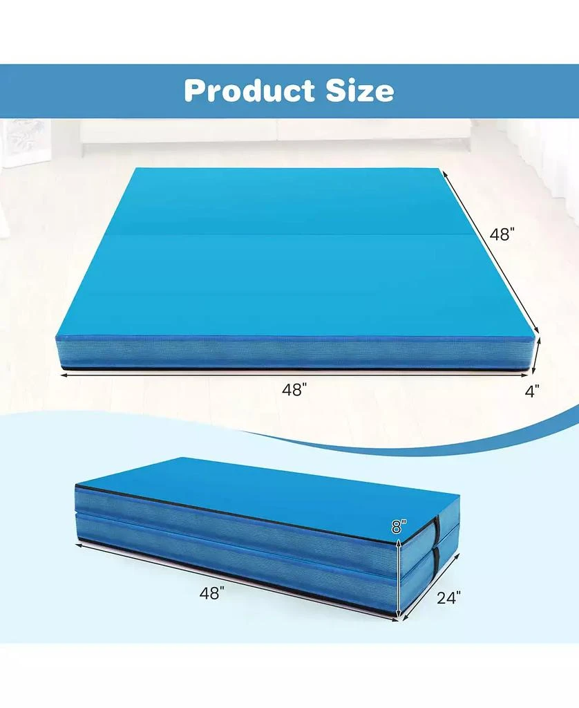 HONGGE 4ft x 4ft x 4in Bi-Folding Gymnastic Tumbling Mat with Handles and Cover-Blue 3