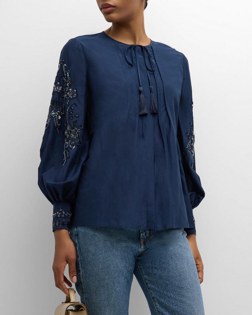 Kobi Halperin Acacia Sequin Floral-Embroidered Blouse