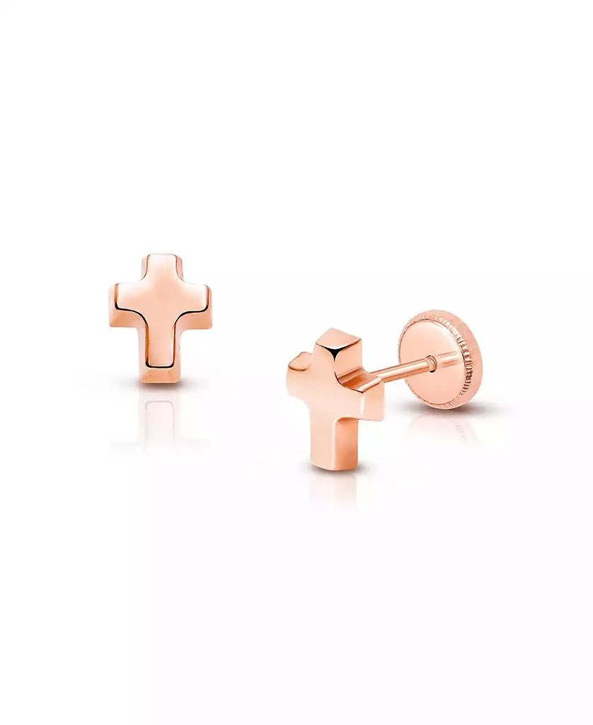 Tiny Blessings Children
s 14K Gold Simple Cross Studs Girls
 Screw Back Earrings