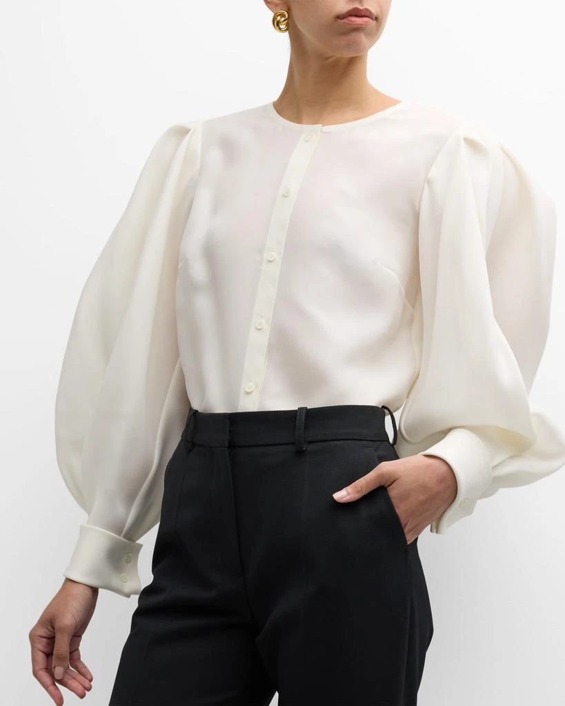 Carolina Herrera Puff Sleeve Button-Front Top 7