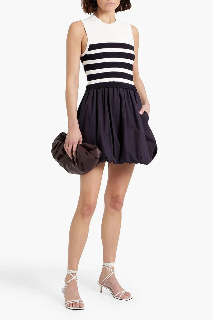 SIMKHAI Josey striped ribbed-knit and cotton-poplin mini dress 2