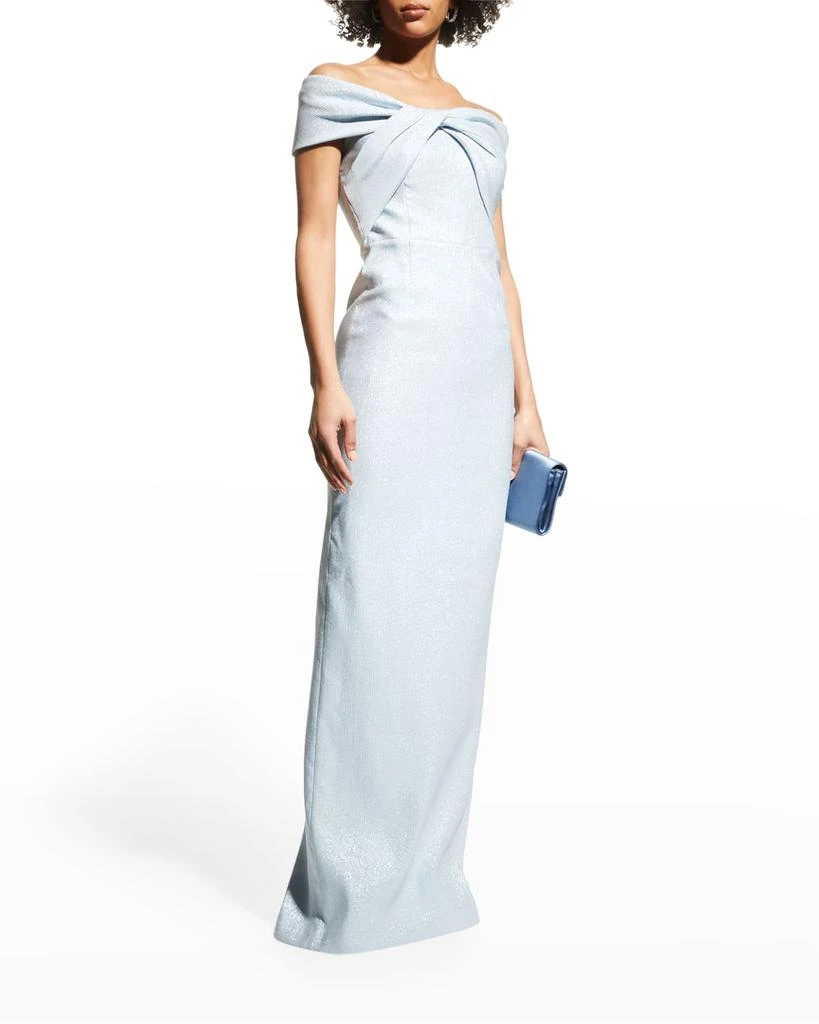 Teri Jon Jacquard Off-Shoulder Twist Gown 3