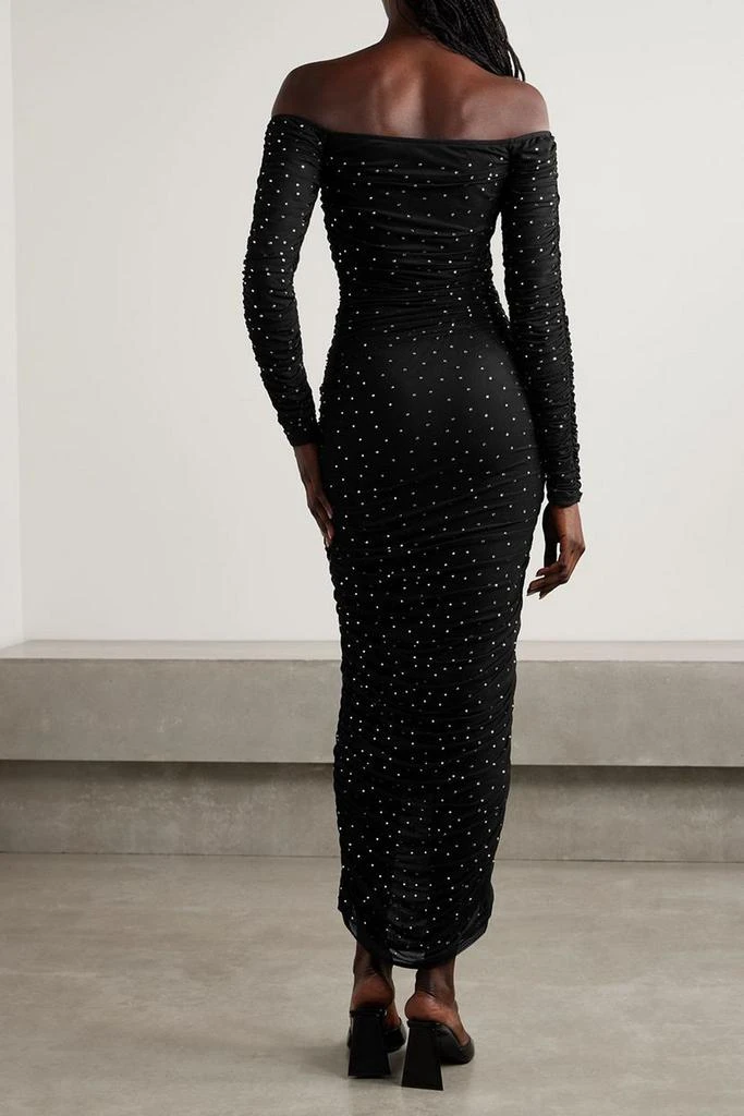 CAROLINE CONSTAS Aria off-the-shoulder crystal-embellished ruched stretch-mesh maxi dress 3