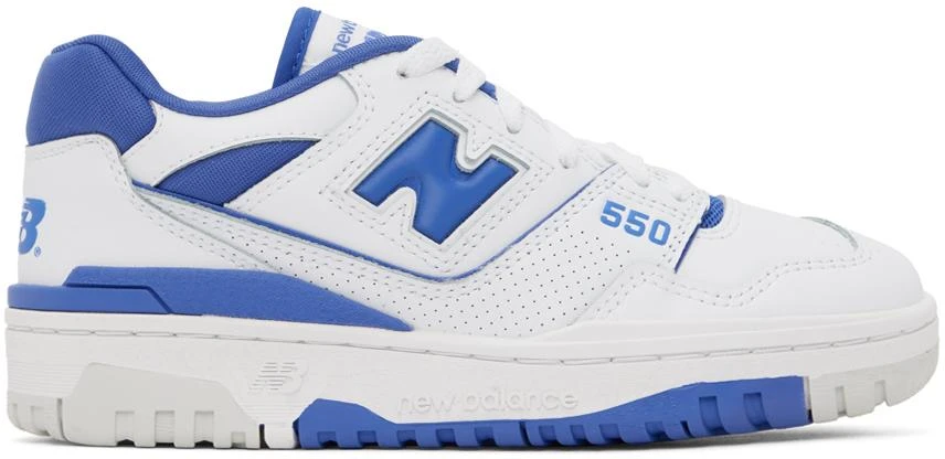 New Balance White & Blue 550 Sneakers 1