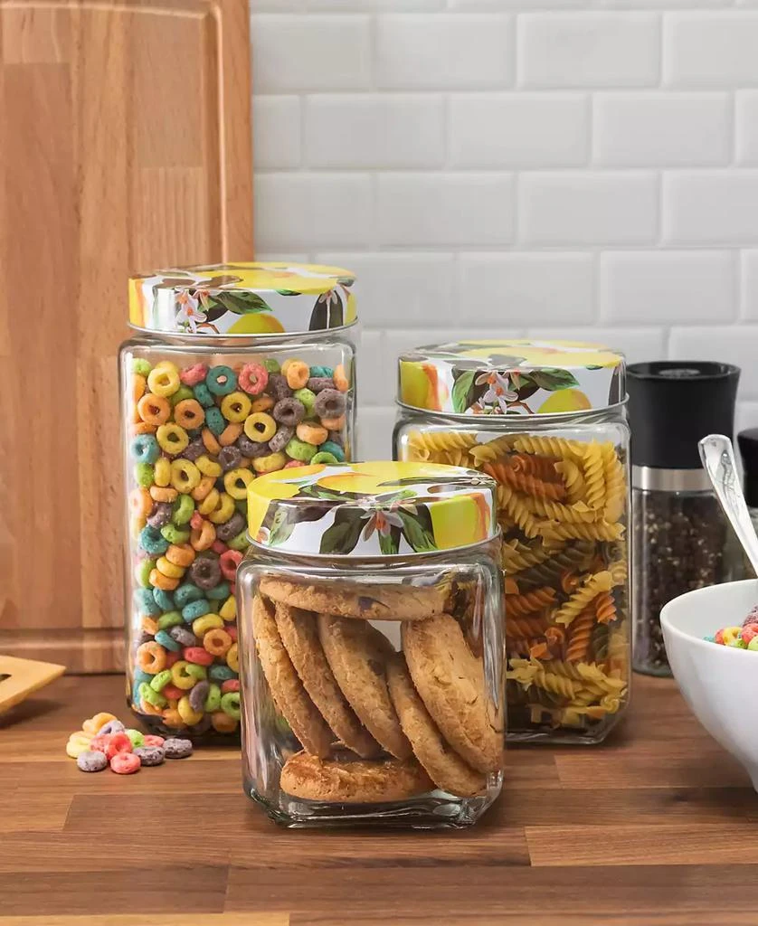 American Atelier Blossoms Lemons Square Glass Jars Set, 3 Piece 3