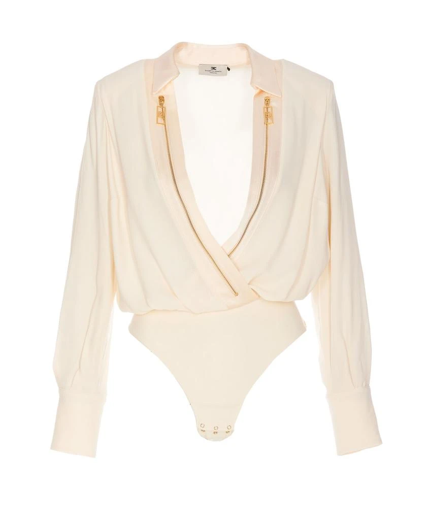ELISABETTA FRANCHI Elisabetta Franchi Zip Detailed Georgette Satin Bodysuit Blouse 1