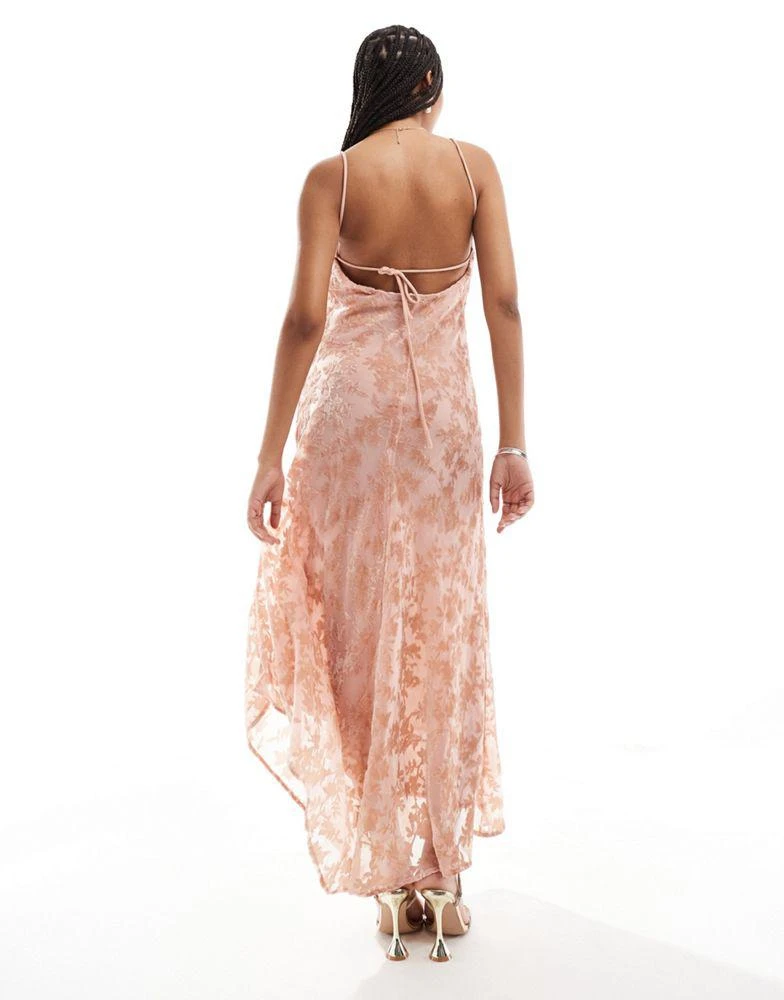 Mango Mango cowl neck devore velvet maxi dress in pink 2