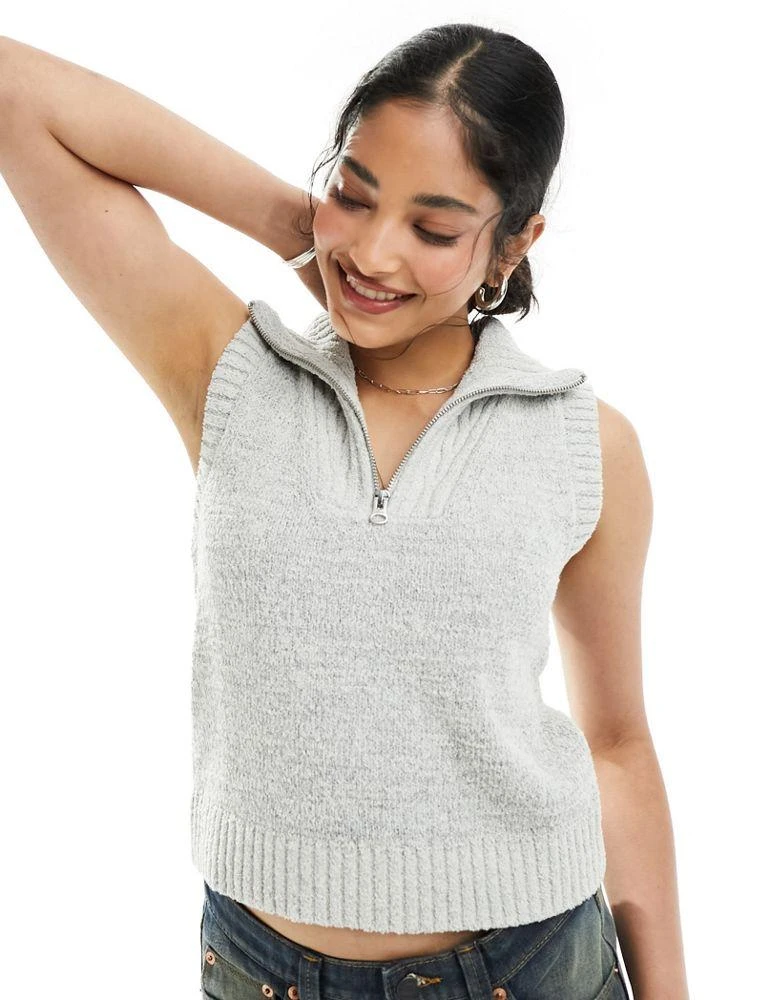 Weekday Weekday Cherin knitted half zip high neck vest in light grey 1