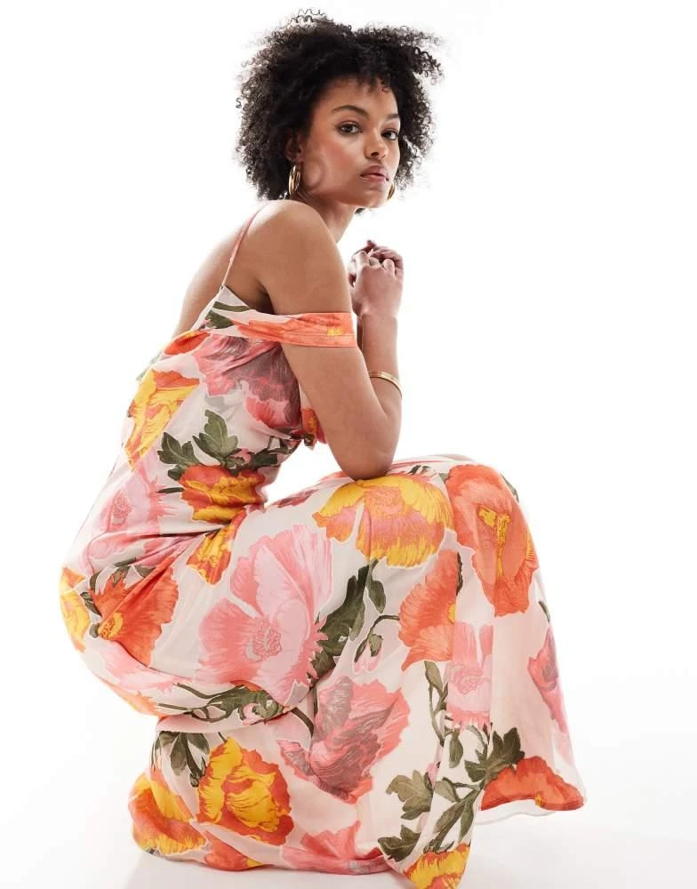 ASOS ASOS DESIGN Tall Exclusive cami cowl maxi dress with cold shoulder in burnout print 3