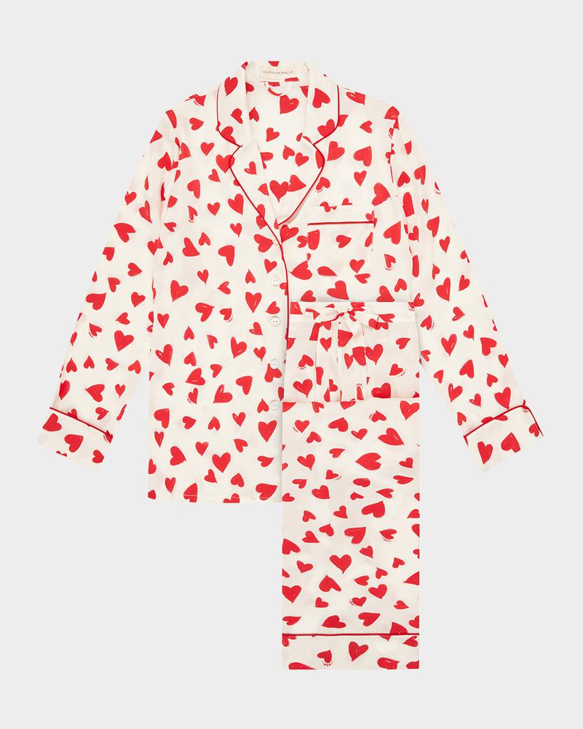 OLIVIA VON HALLE Lila Heart-Print Silk Pajama Set