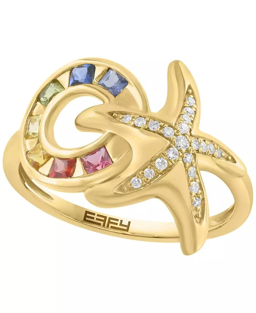 Effy Multi-Gemstone and Diamond (1/10 ct. t.w.) Ring in 14k Yellow Gold