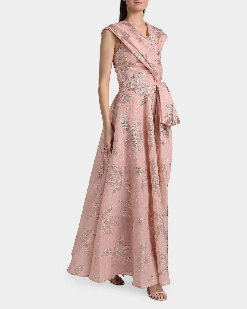 Talbot Runhof Metallic Floral Jacquard Draped One-Shoulder Gown 2