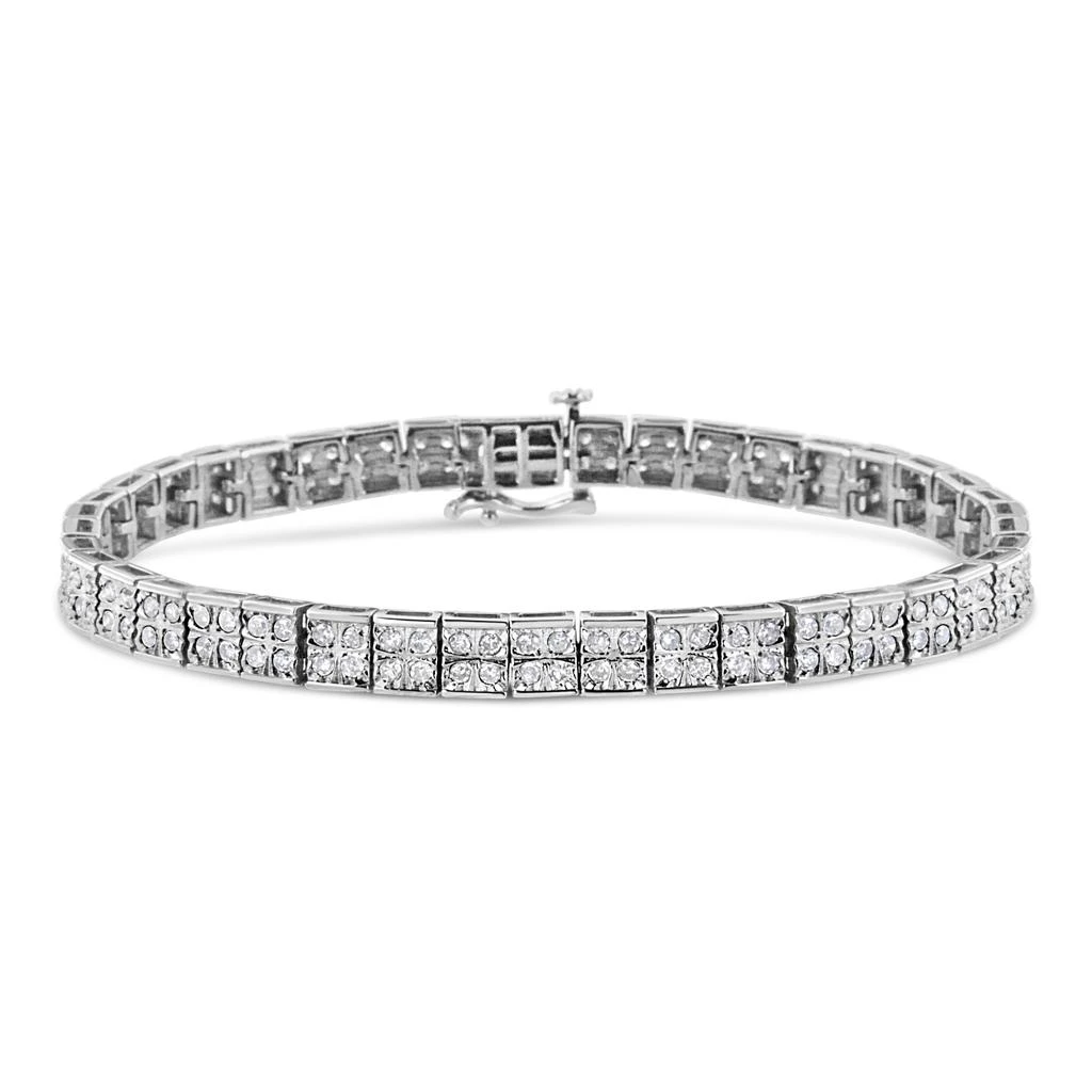 Haus of Brilliance .925 Sterling Silver 2 Cttw Prong Set Round-Cut Diamond 4 Stone Box Link Bracelet