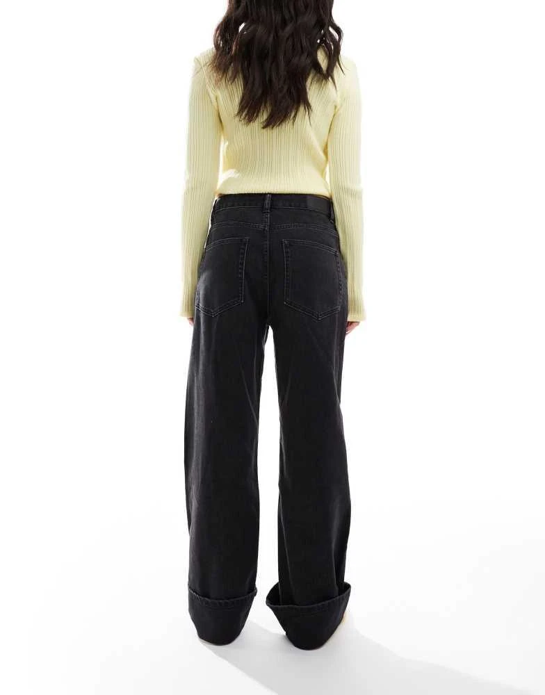 Pull&Bear Pull&Bear wide leg turn up jeans in black 2