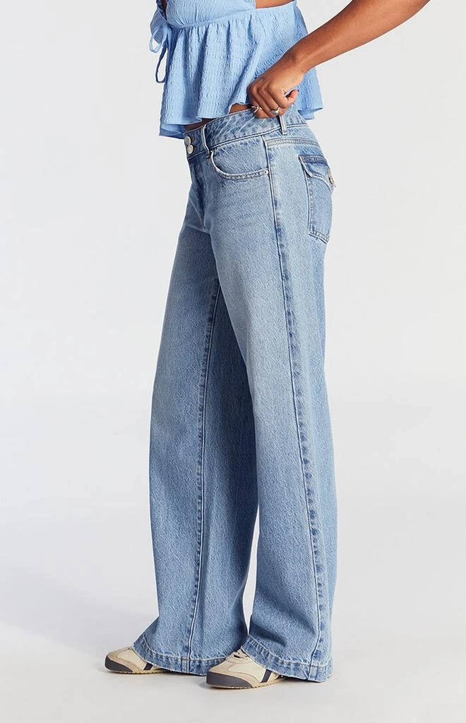 PacSun Casey Double Button Low Rise Baggy Jeans Medium Indigo 4