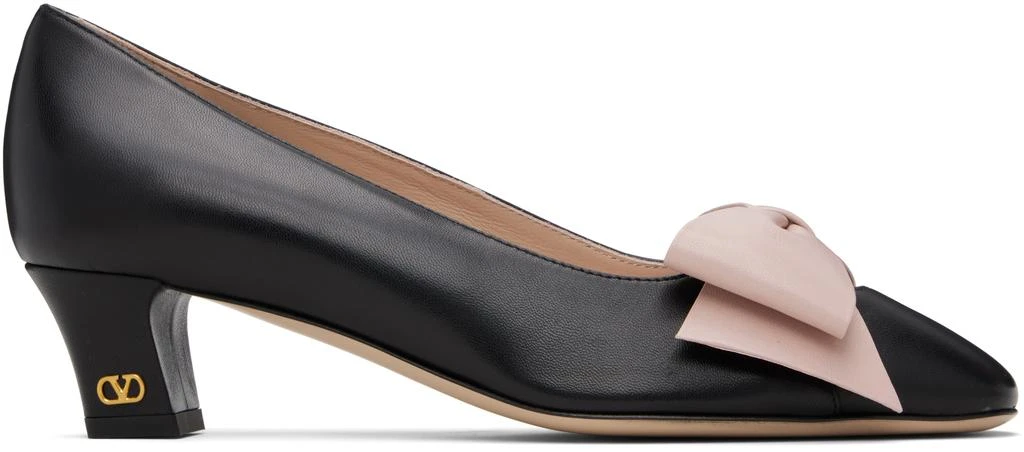 Black & Pink Bow Leather Heels