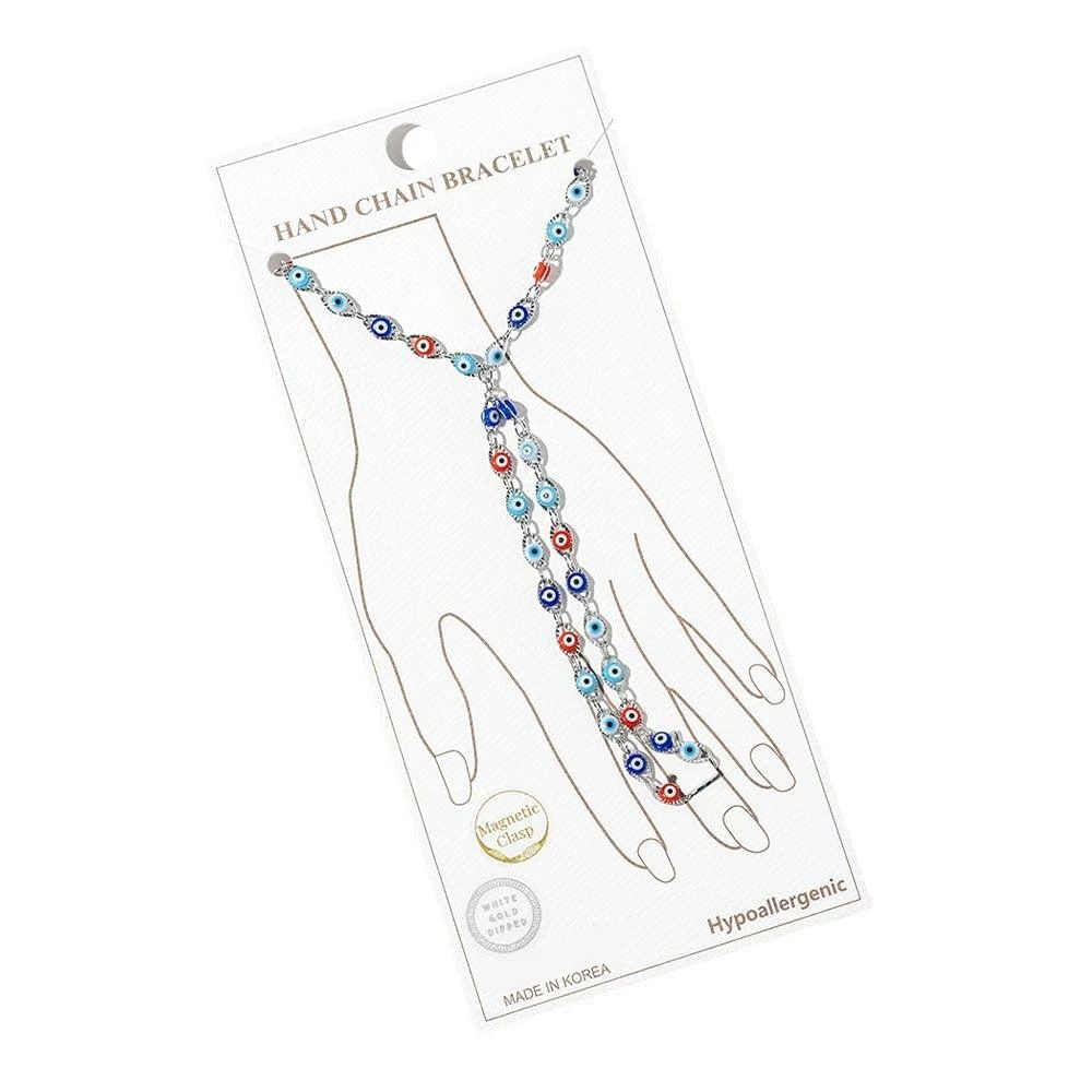 FASHNZFAB White Gold Dipped Evil Eye Charm Link Hand Chain Magnetic Bracelet 2