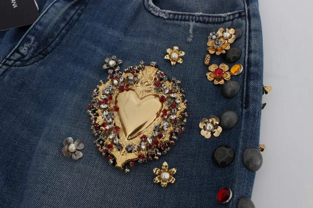 Dolce & Gabbana Dolce & Gabbana Crystal Roses Heart Embellished Jeans 6