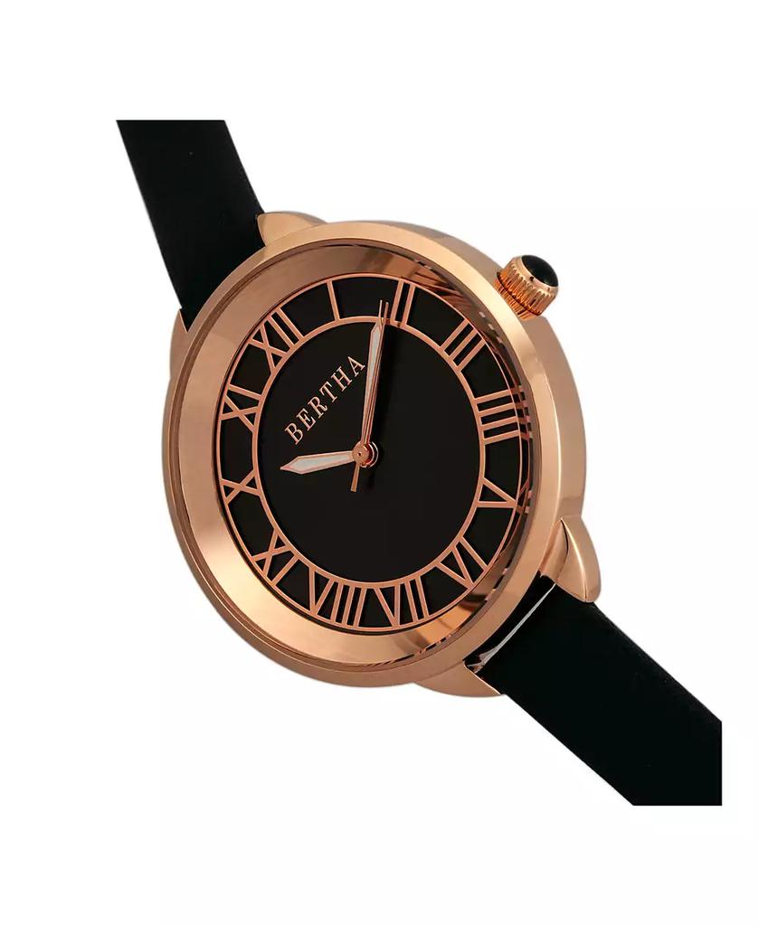 BERTHA Quartz Madison Collection Black And Rose Gold Leather Watch 36Mm