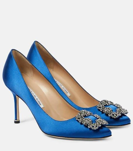 Manolo Blahnik Hangisi 90 embellished satin pumps 1