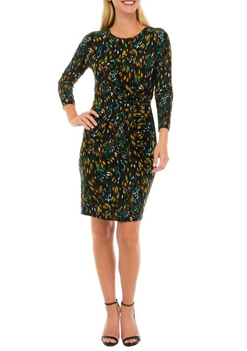 Kasper Womens 3 4 Sleeve Side Tie Printed Dress 1
