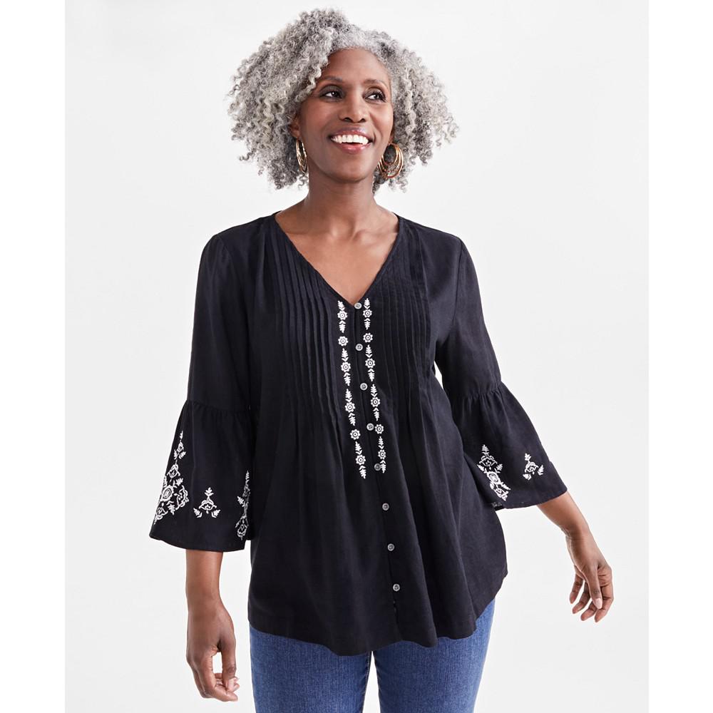 Style & Co Petite Linen-Blend Pintucked Tunic, Created for Macy's