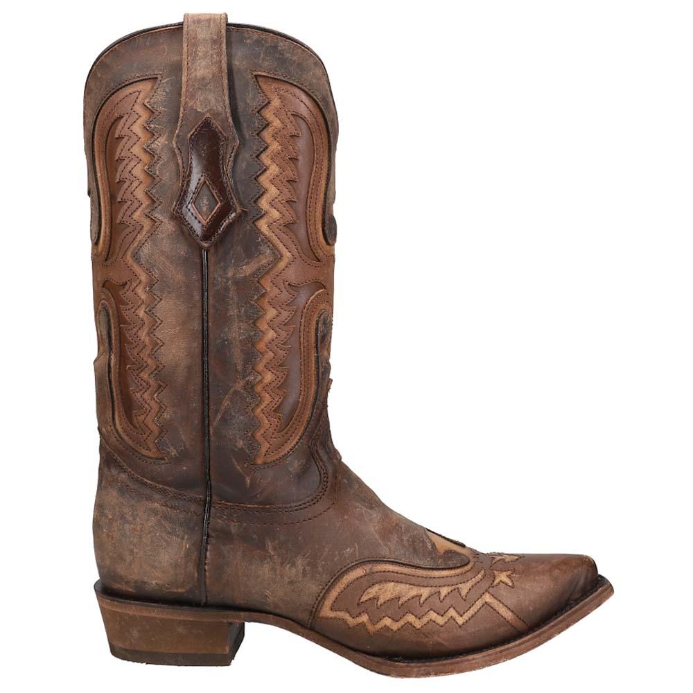 Corral Boots Distressed Tan Eagle and Embroidered Snip Toe Cowboy Boots