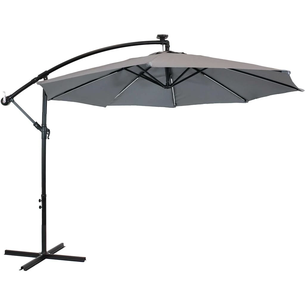 Sunnydaze Outdoor Steel Cantilever Offset Patio Umbrella with Solar LED Lights, Air Vent, Crank, and Base - 9' 9