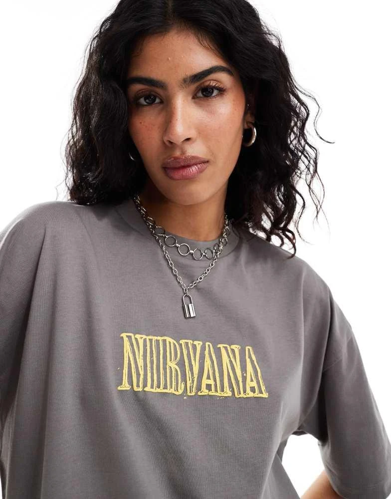 ASOS ASOS DESIGN unisex oversized license band t-shirt with Nirvana prints in charcoal 2