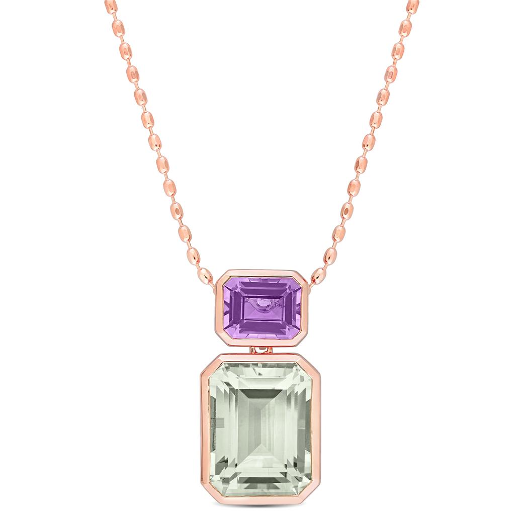 Mimi & Max Mimi & Max Womens 20 1/8ct TGW Octagon Green Quartz and Rose de France Necklace in Rose Plated Sterling Silver