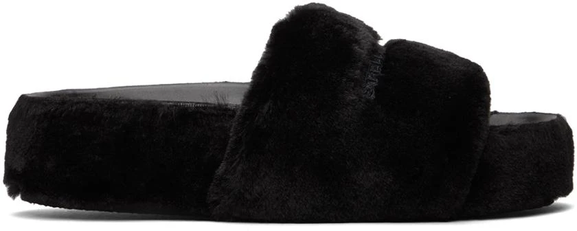 Stella McCartney Black Signature Fuzzy Slides 1