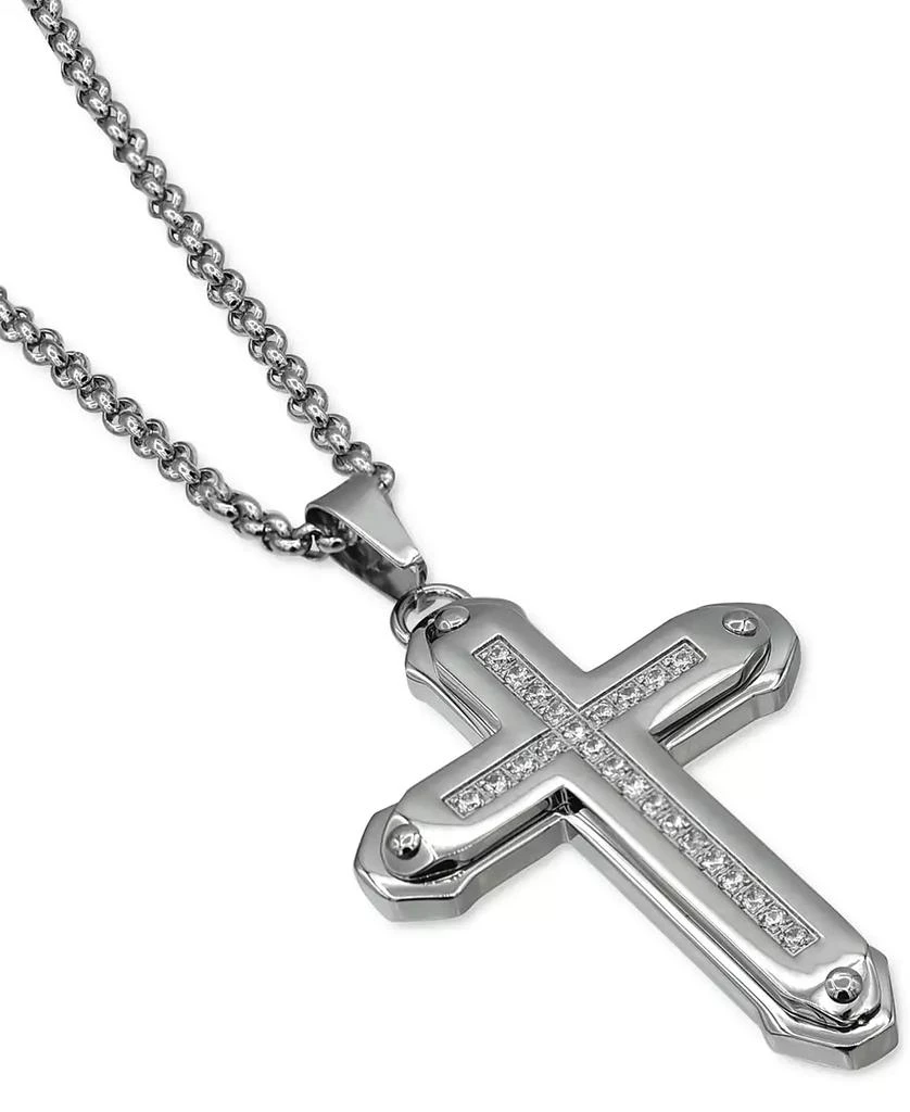 Macy's Men's Cubic Zirconia Cross 24" Pendant Necklace in Stainless Steel 1