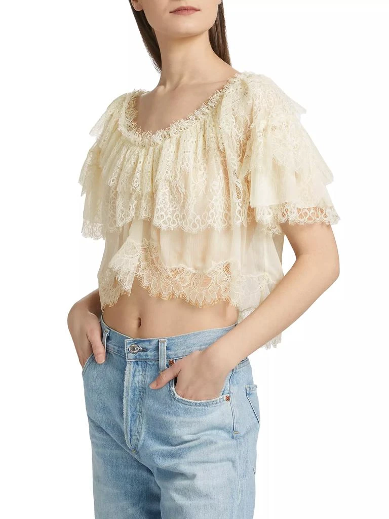 LOVESHACKFANCY Vienne Lace Chiffon Off-The-Shoulder Top 4