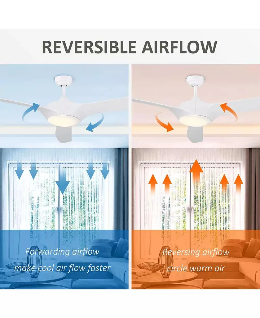 HOMCOM 52" Reversible Ceiling Fan with LED Light for Bedroom, 5