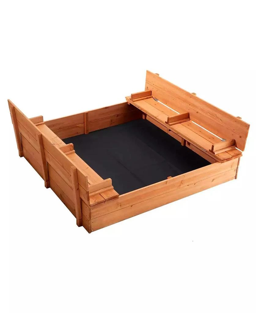 Slickblue Wooden Sandbox, 52.4 x 47.2 x 16.9 in Sand Box, Sand Pit with Foldable Bench Seats and Bottom Liner 3