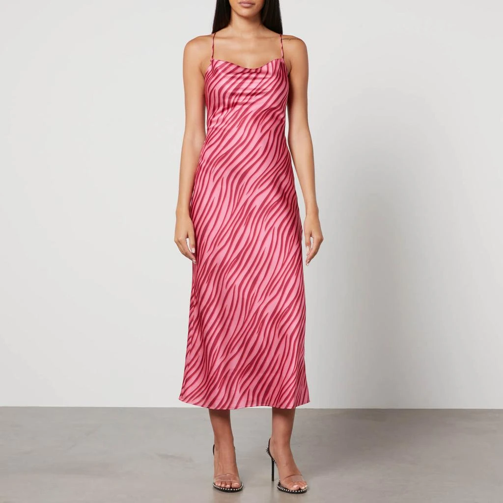 Omnes Omnes Riviera Midi Zebra-Print Recycled Satin Dress 1