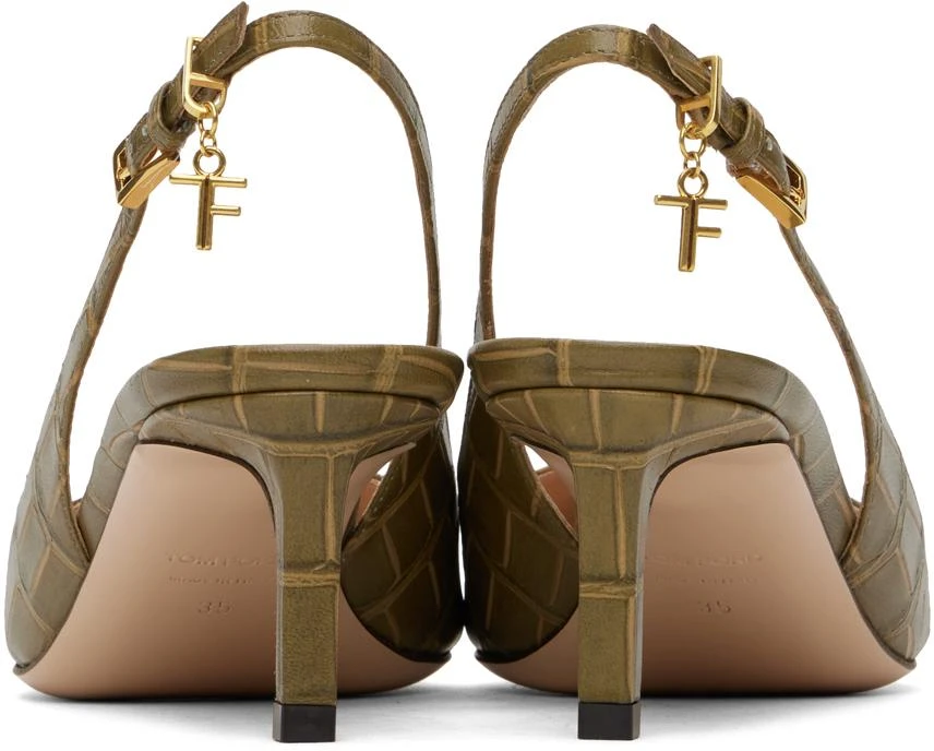 Tom Ford Khaki 55mm Stamped Croc Slingback Heels 2