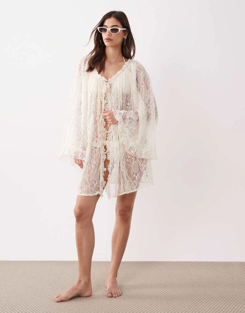 Miss Selfridge Miss Selfridge beach lace boho wide sleeve cover up in natural