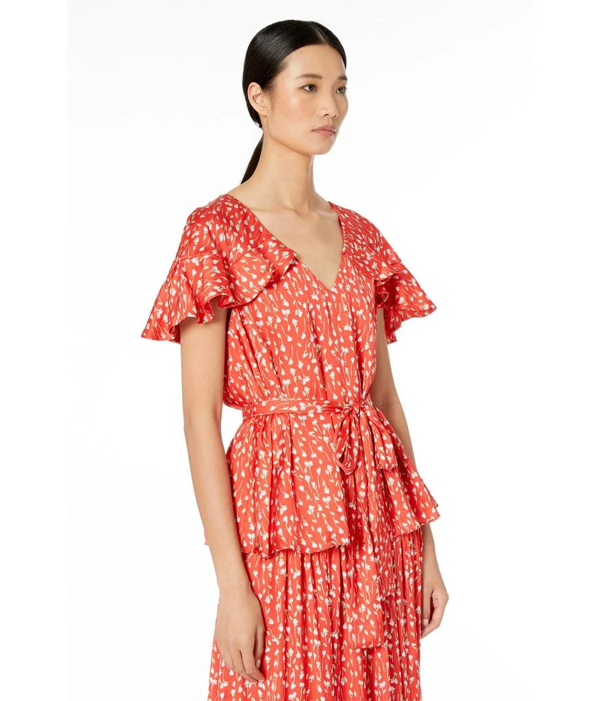 Monique Lhuillier Printed Top with Ruffled Sleeves 4