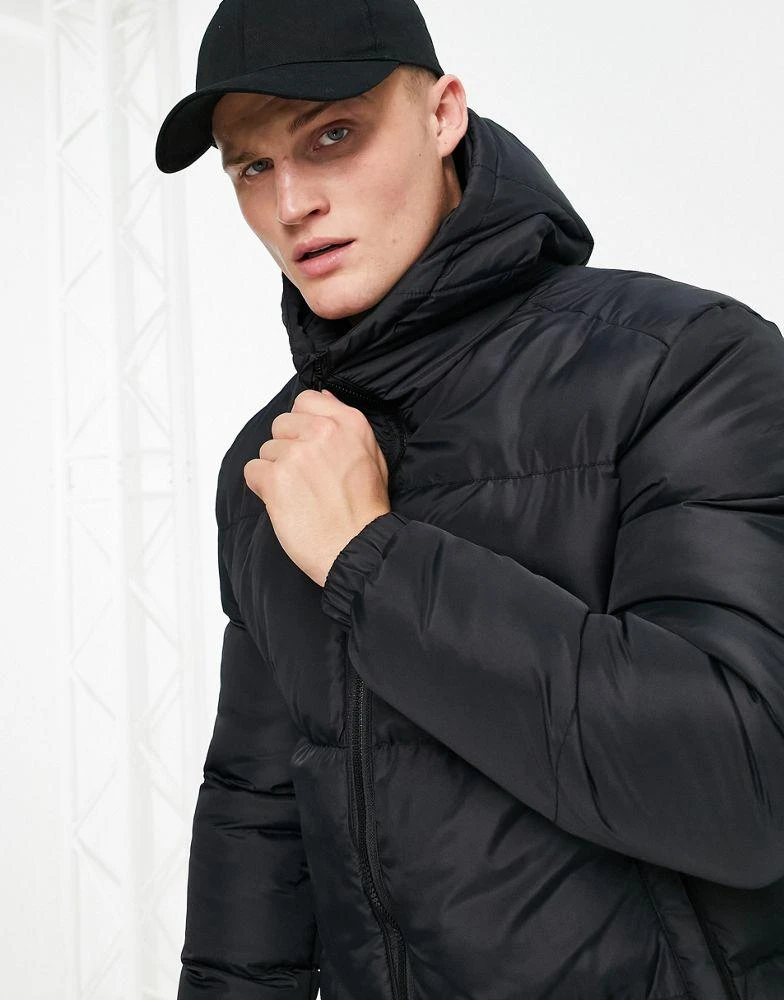 Brave Soul Brave Soul puffer jacket with hood in black 3